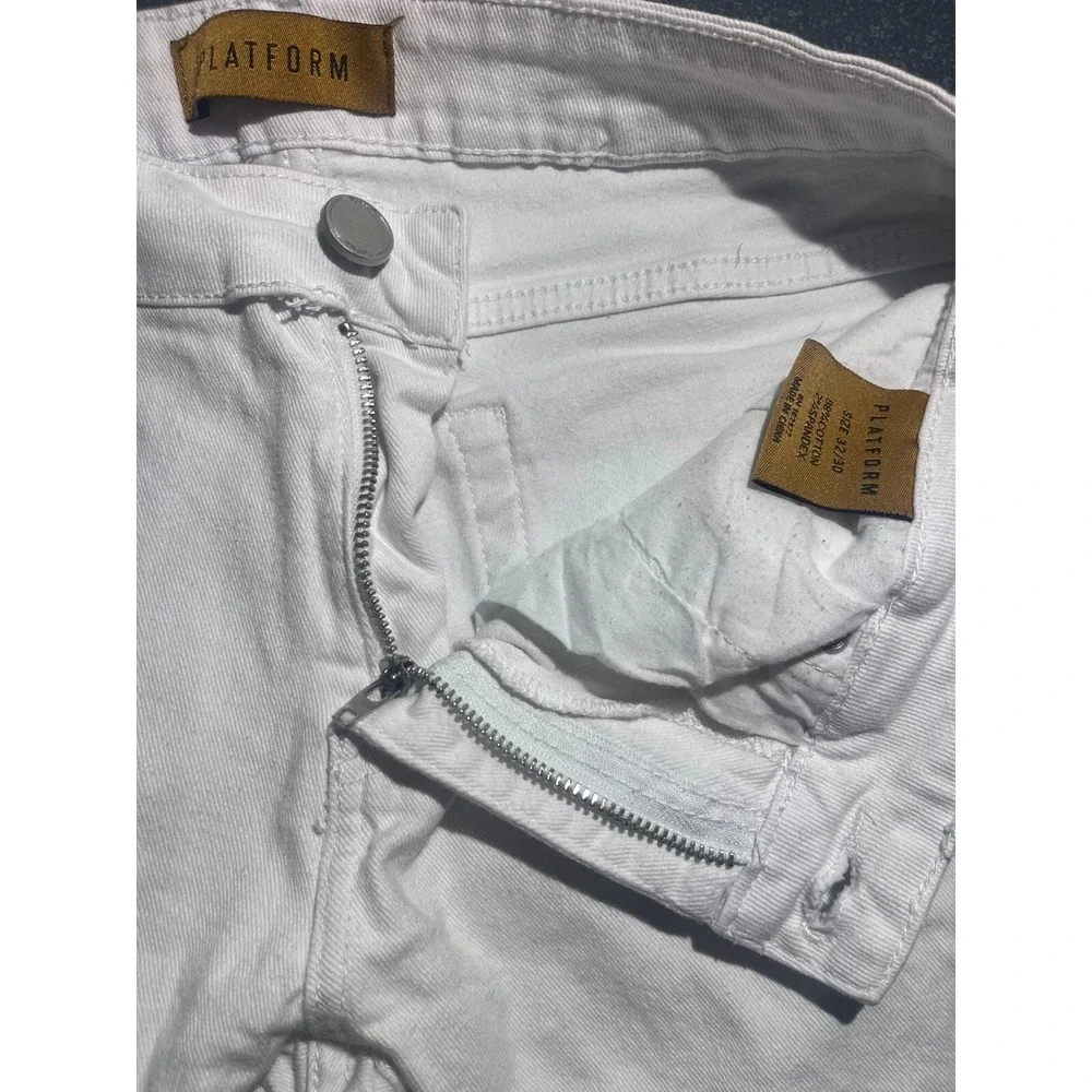 Platform Men's 32X30 White Platform Jeans Skinny Distressed Knee Pants A92